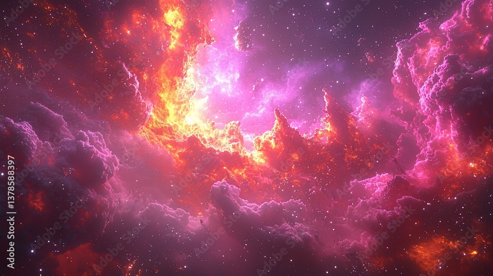 Naklejka premium Vibrant Nebula Cosmic Cloudscape