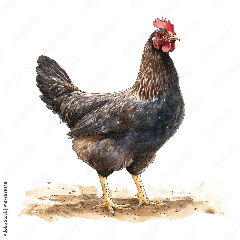 Fototapeta premium Brown chicken hen standing on white background