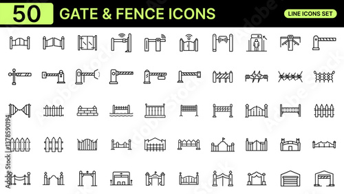 Gate and Fence Icons Set | Entrance, Security, Garage, Barrier Line Icons | Editable & Scalable Icons