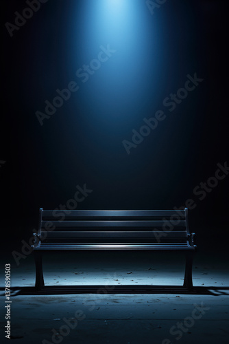 Obraz na płótnie Empty bench under a spotlight, ideal for a book cover with copy space. w salonie
