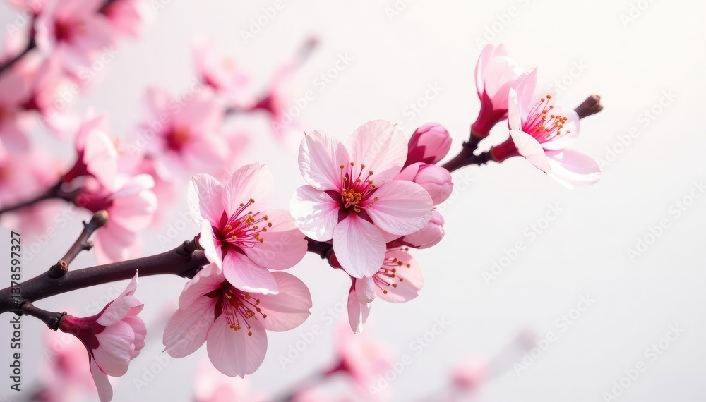 Naklejka premium Intricate sakura branch pattern, light pink hues on white , spring flowers, sakura flower