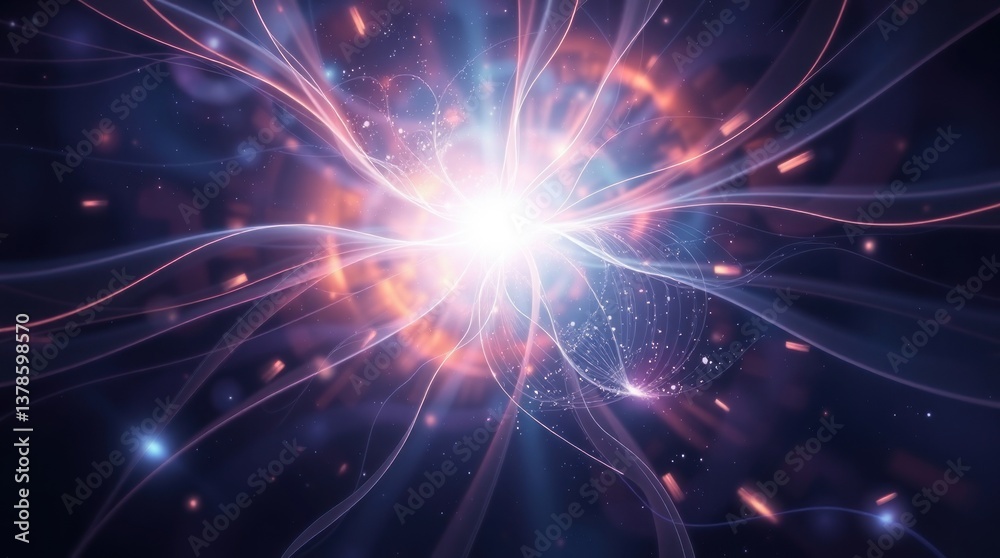 Fototapeta premium Abstract Energy Burst with Glowing Light Trails and Particle Effects