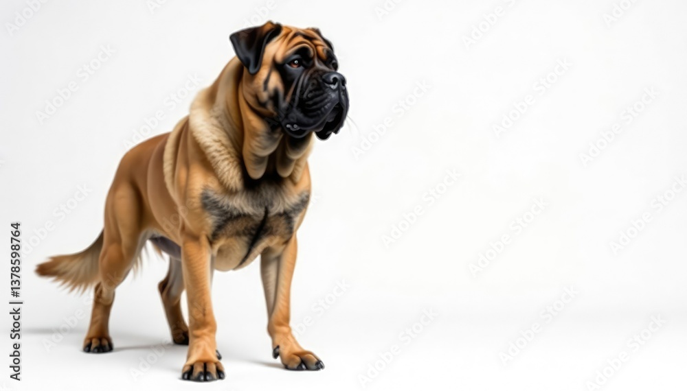 Obraz premium Majestic mastiff, powerful stance, white background, full body, front view, strong
