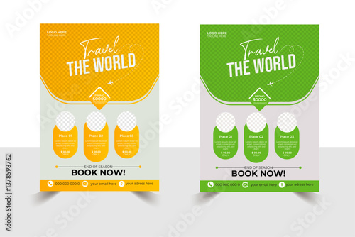 Travel poster or flyer t brochure design layout space for photo background. Yellow Travel flyer template for travel agency