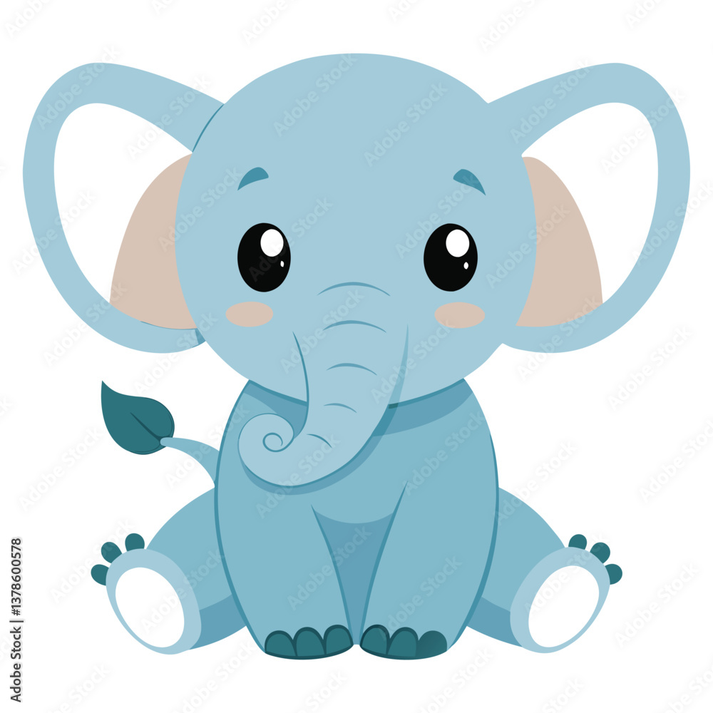 Obraz premium Cute Light Blue Baby Elephant Cartoon with Big Eyes on Transparent Background