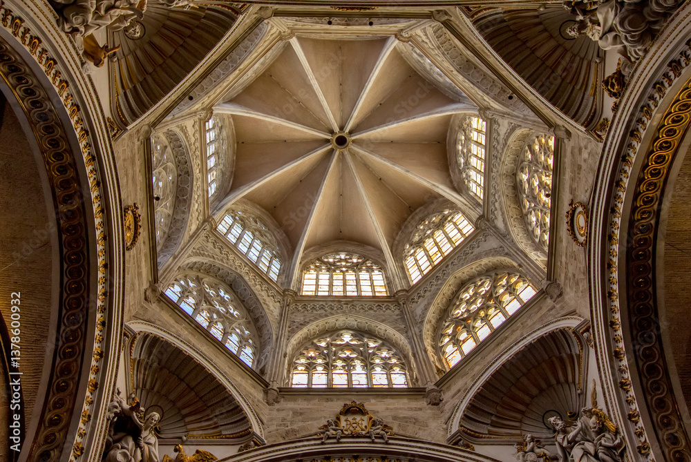 Interior of the Valencia Cathedral Roof and Arches, Spain