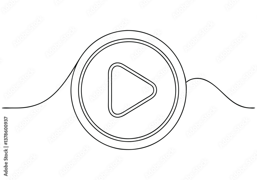 Obraz premium Continuous line drawing of a play icon in a minimalist linear style for media, video, or music player buttons
