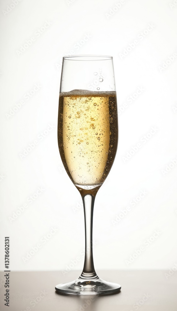 Champagne glass with sparkling wine, bubbles, bright and cheerful with white background. Festive celebration, party, holiday, wedding. Luxury alcoholic drink for toasts. Close-up studio shot. Champagne glass with sparkling wine, bubbles, bright and cheerful with white background. Festive celebration, party, holiday, wedding. Luxury alcoholic drink for toasts. Close-up studio shot.