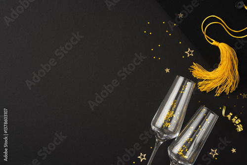 Canvas Print Graduation-themed image showcasing two champagne glasses, a golden graduation ta