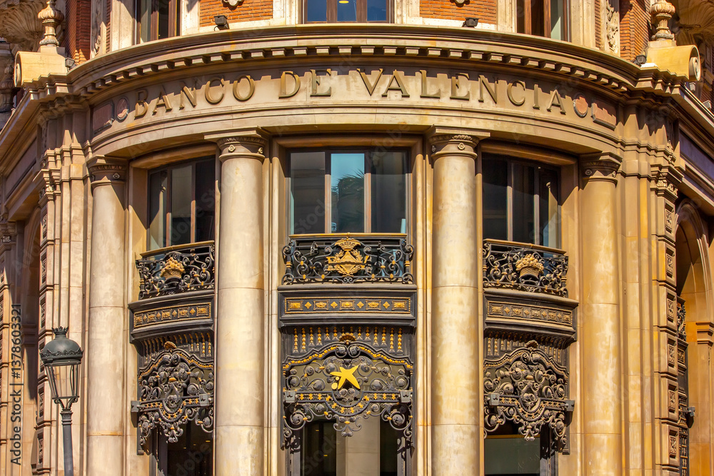Exterior Details of the Bank of Valencia, Spain