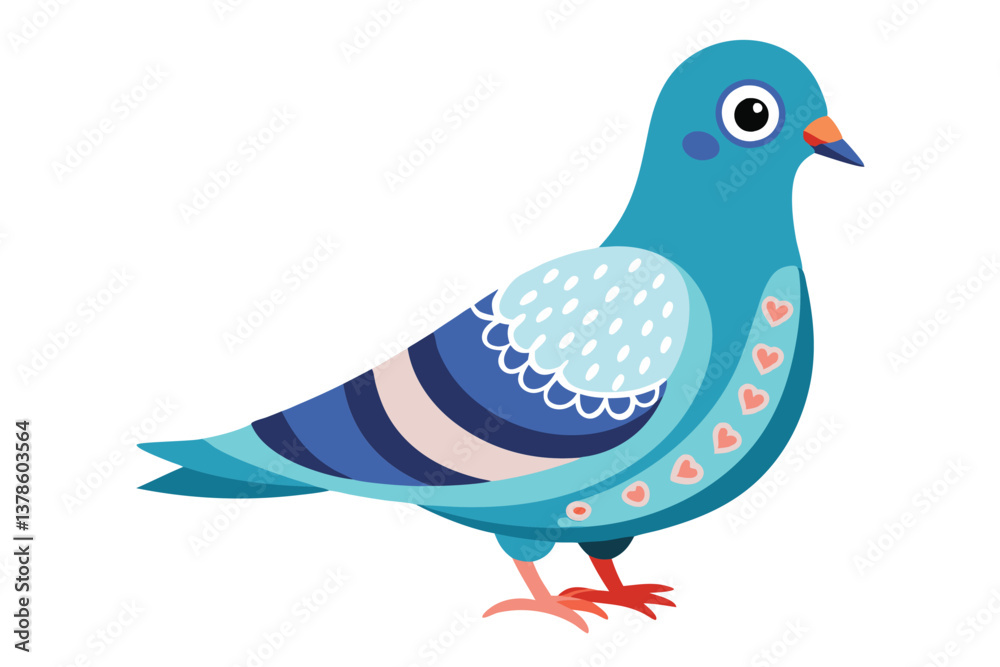 Fototapeta premium Detailed Blue Pigeon with Heart Accents on Transparent Background