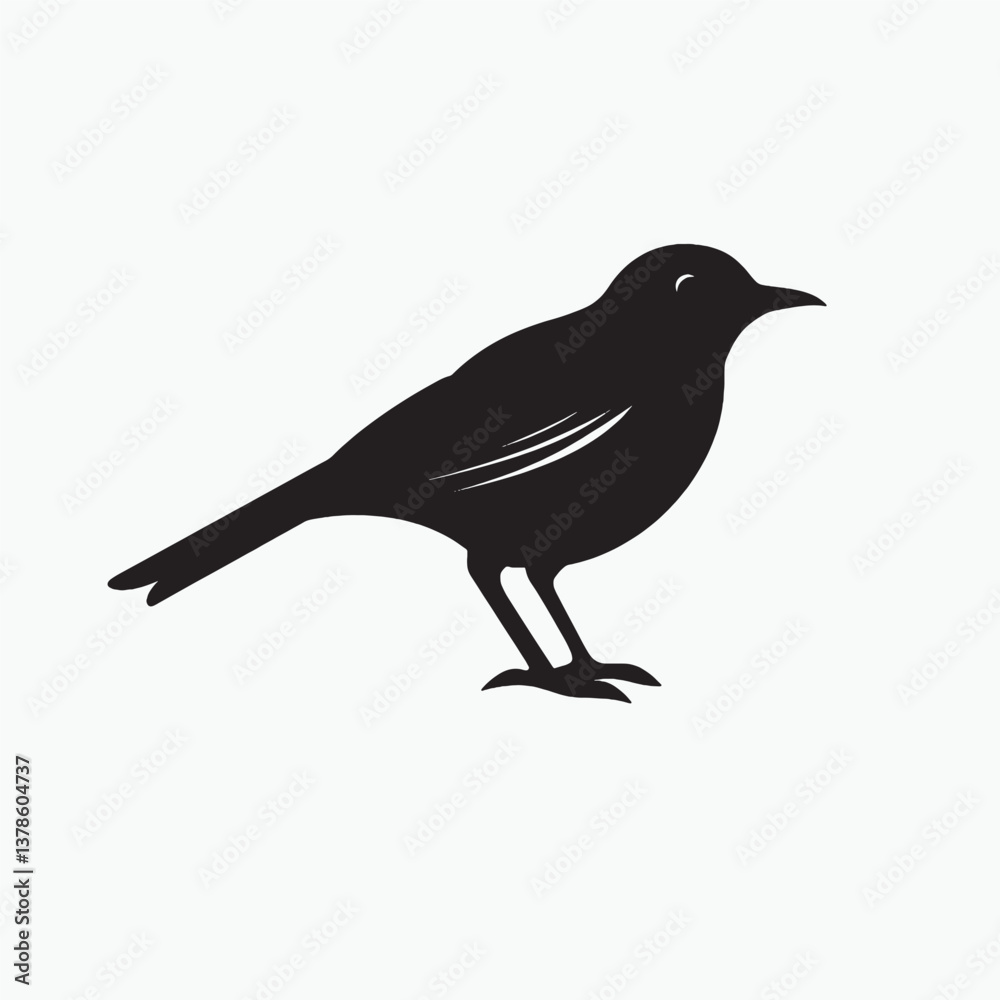 Obraz premium A black crow silhouette, a wild bird with a beak and feathers, perches on a nature branch