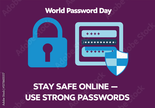 World Password Day Cybersecurity Vector Illustration - Secure Password, Padlock, Strong Authentication, Online Safety, Digital Protection, No Gradient, Solid Color, Flat Design