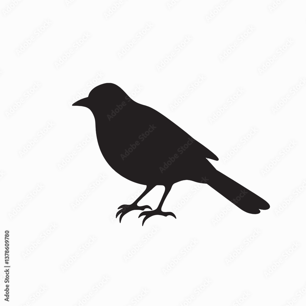 Obraz premium Black crow silhouette on a nature branch, a wild bird illustration