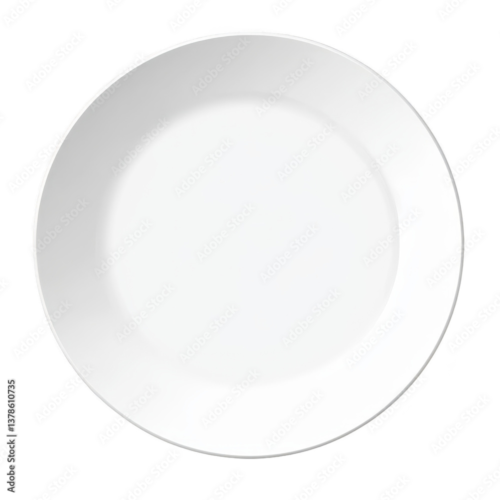 A plain white ceramic plate with smooth surface and simple, elegant design, perfect for serving meals or as decorative piece in minimalist kitchen setting A plain white ceramic plate with smooth surface and simple, elegant design, perfect for serving meals or as decorative piece in minimalist kitchen setting