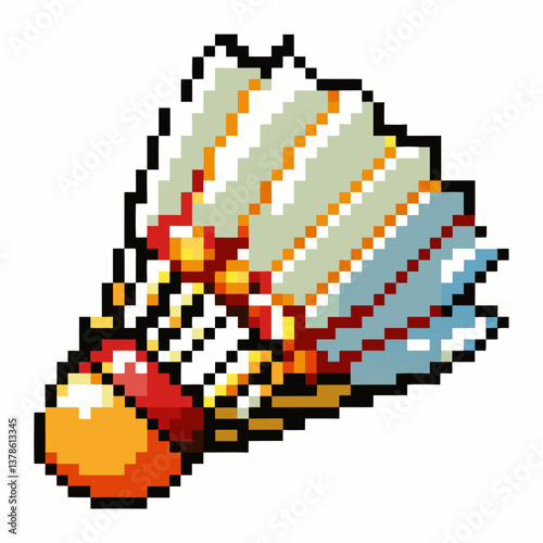 Pixel Art Badminton Shuttlecock Icon in Retro Gaming Style