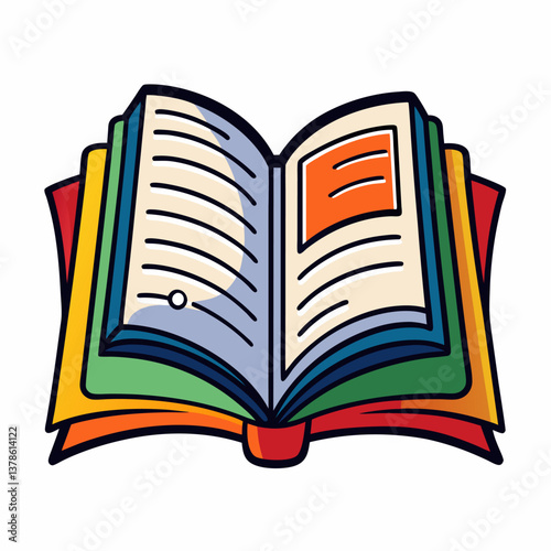 Colorful Illustrated Open Book with Pages and Text Elements