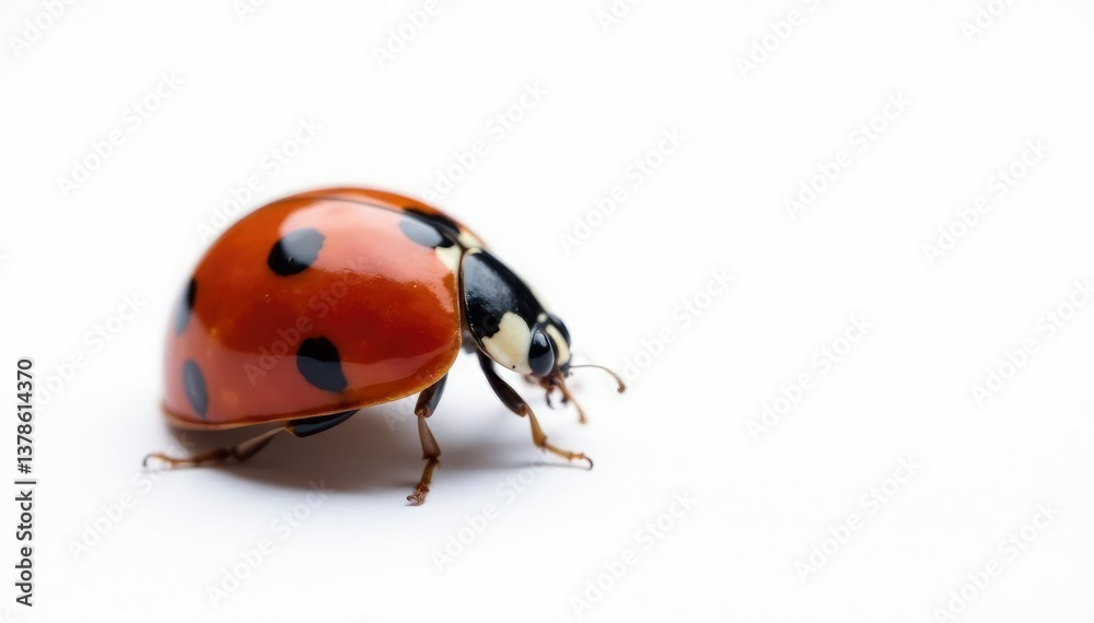 Close-up of single ladybug on pure white background, red, animal, isolated Close-up of single ladybug on pure white background, red, animal, isolated