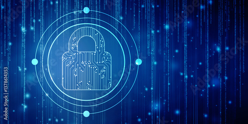 Closed Padlock on digital screen with Flowing binary codes, Cyber Security and safety information, personal data concept. cyber security background, Digital Padlocks on abstract technology background.