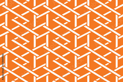 Geometric Weave White Overlapping Lines on Orange Background, Repeatable Pattern