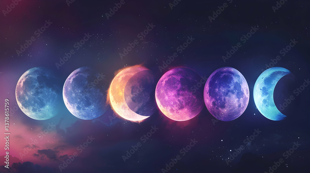 Fototapeta premium Moon Phases Illustration on White Wallpaper
