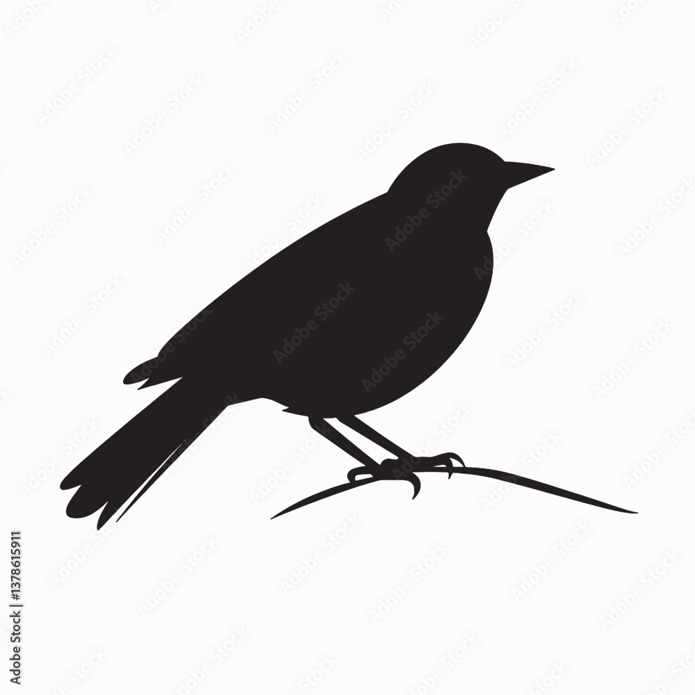 Fototapeta premium Black crow silhouette, vector art on a wild tree branch