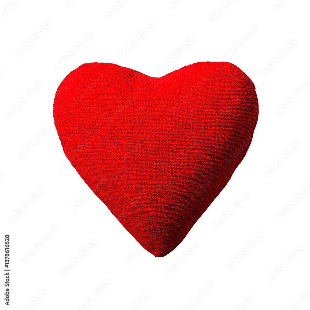 Fototapeta premium A vibrant red heart shaped pillow with soft texture, symbolizing love and affection, isolated on transparency background. Perfect for romantic or cozy settings