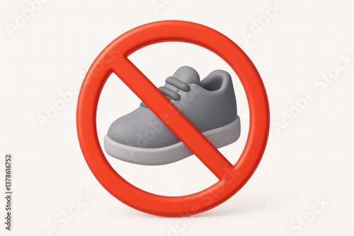 No Shoes Allowed: 3D Render of Prohibition Sign