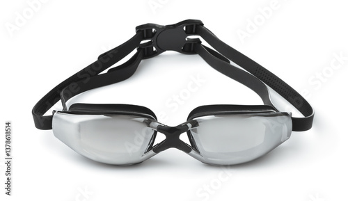 Front view of mirrored swimming goggles