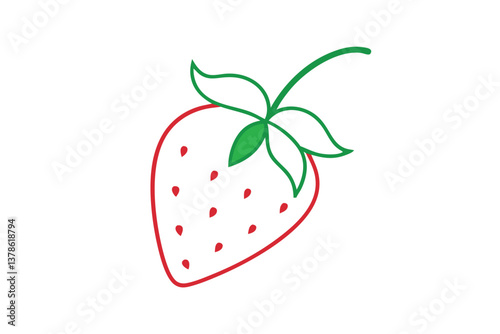 Minimalist Strawberry Outline with Green Leaves