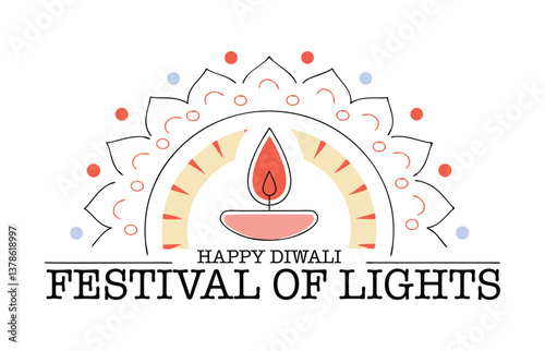 Happy Diwali, Festival Of Lights Indian, Banner Happy Holi festival of lights greeting card design. Vector illustration.