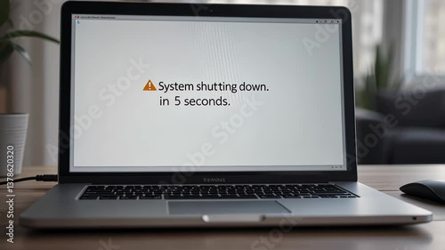 Computer displaying shutdown warning message in modern setting  