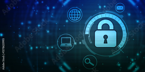 Closed Padlock on digital screen with Flowing binary codes, Cyber Security and safety information, personal data concept. cyber security background, Digital Padlocks on abstract technology background.