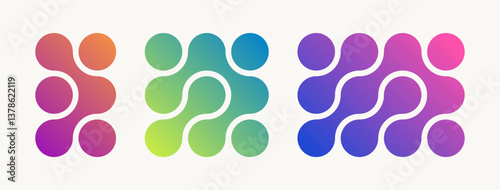 Set of colourful abstract composition of bold circles connected to each other. Liquid shapes in different gradient color. Ideal for branding, logos, packing or modern design use. Vector  illustration