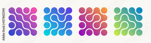 Set of colourful abstract composition of bold circles connected to each other. Liquid shapes in different gradient color. Ideal for branding, logos, packing or modern design use. Vector  illustration