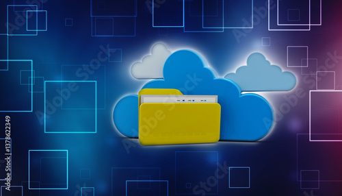 3d rendering Cloud computing concept, Cloud internet technology concept background, Cloud computing and network security technology concept