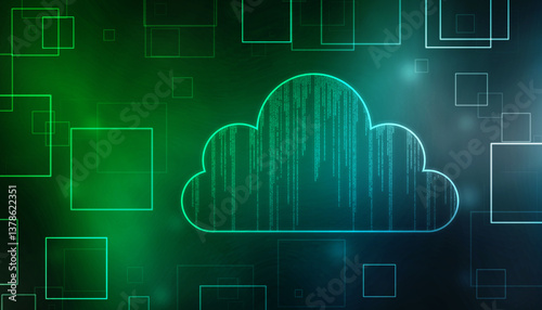 2d illustration of Cloud computing, Cloud Computing Concept, Cloud computing concept. Abstract cloud connection technology background, internet data storage, database and mobile server concept
