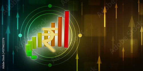 Growth of Indian stock market, Stock market graph. Abstract finance background, India Finance Background, Indian Rupee with graph on blue finance background. 3d render