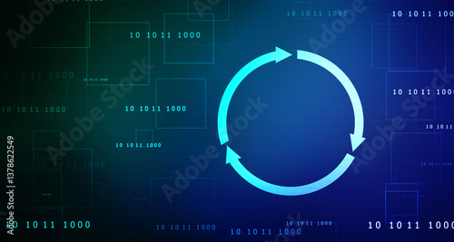 Update icon with binary codes on technology abstract background, Update System Upgrade Software version technology concept