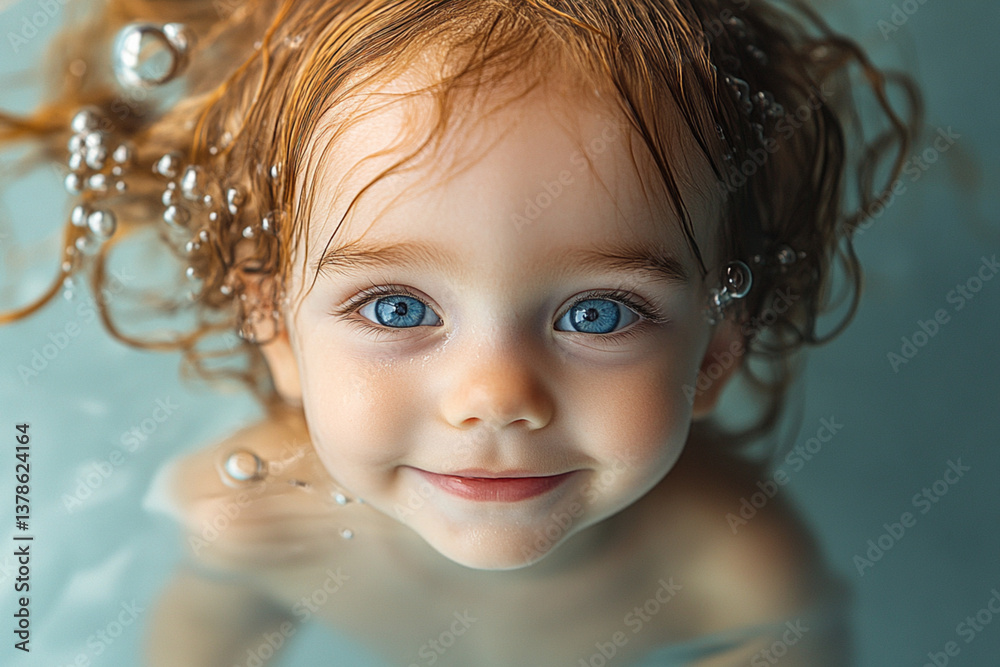 Joyful Smiling Baby Underwater - Pure Happiness in Blue Waters Joyful Smiling Baby Underwater - Pure Happiness in Blue Waters