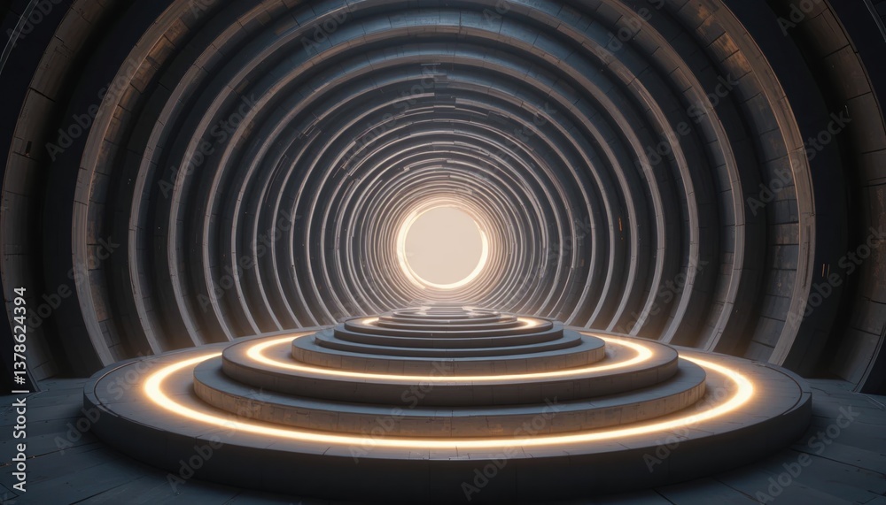 Fototapeta premium Illuminated pathway through a futuristic tunnel digital art high-tech environment perspective view conceptual journey
