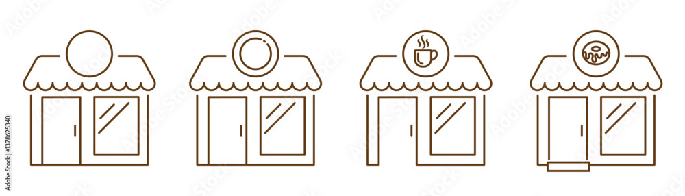 Set of four linear shop icons editable stroke isolated on transparent background. Shop line icon set. Storage icon collection vector illustration Set of four linear shop icons editable stroke isolated on transparent background. Shop line icon set. Storage icon collection vector illustration