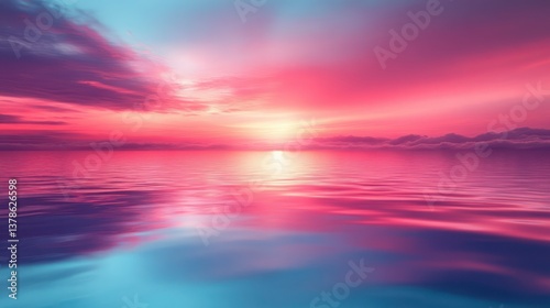 Fototapeta Naklejka Na Ścianę i Meble -  Chromatic serenity: an ethereal sunset mirroring on a tranquil water surface