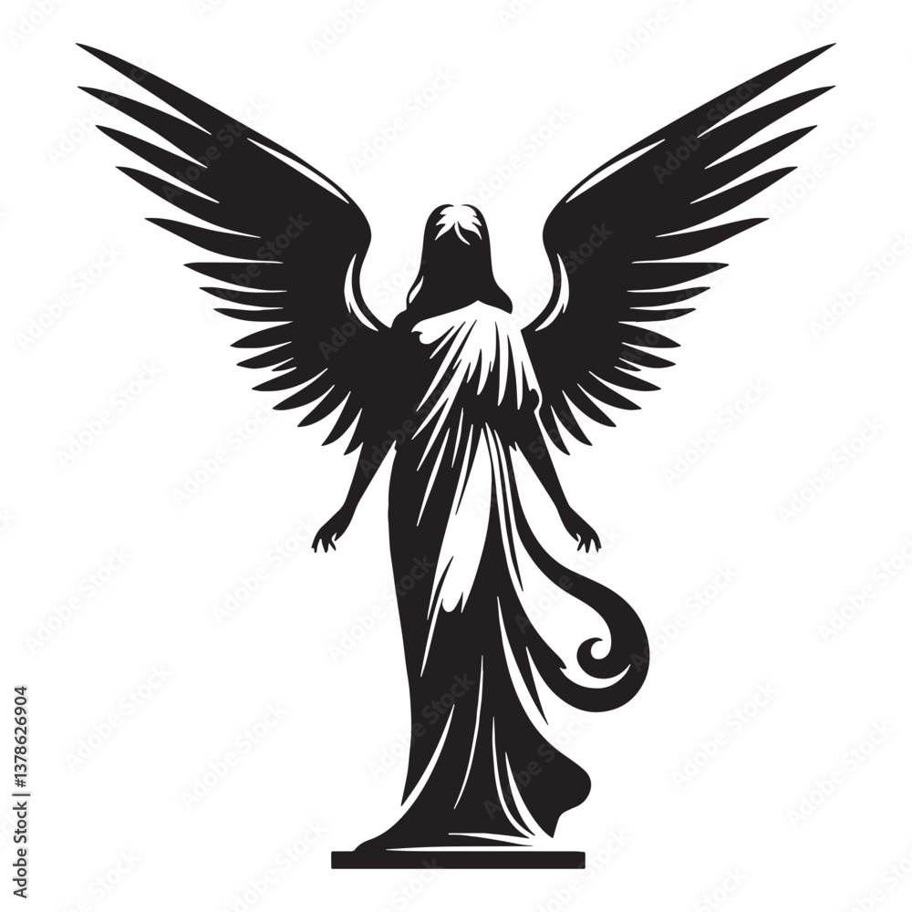 Obraz premium Menacing Gothic angel statue silhouette, a perfect depiction of divine mystery - Gothic angel illustration - Gothic angel vector - Gothic silhouette