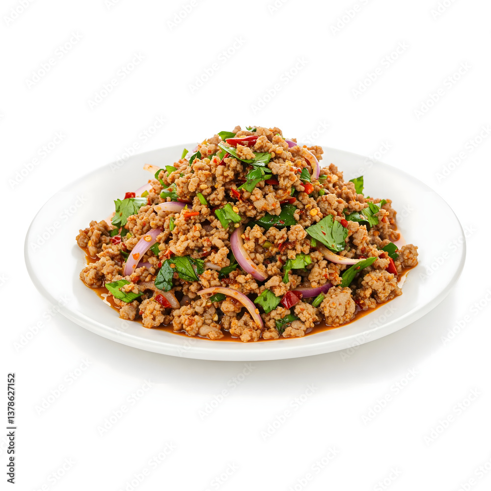 A Culinary Delight: A close-up view of a plate of delicious ground meat salad with vibrant colors and textures. A perfect dish for food lovers and those seeking culinary inspiration. A Culinary Delight: A close-up view of a plate of delicious ground meat salad with vibrant colors and textures. A perfect dish for food lovers and those seeking culinary inspiration.