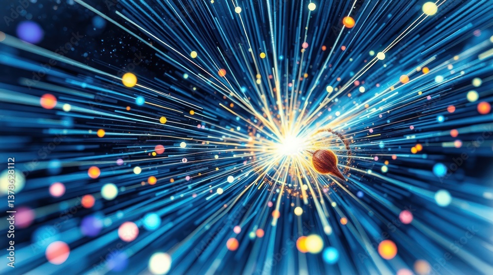 Fototapeta premium Abstract Data Stream Visualization with Glowing Lines and Colorful Particles