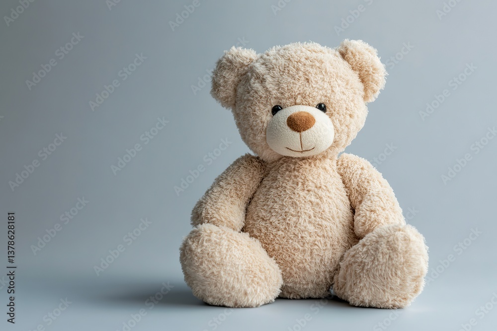 Soft plush bear on a pastel grey background creating a cozy atmosphere in a child's room Soft plush bear on a pastel grey background creating a cozy atmosphere in a child's room