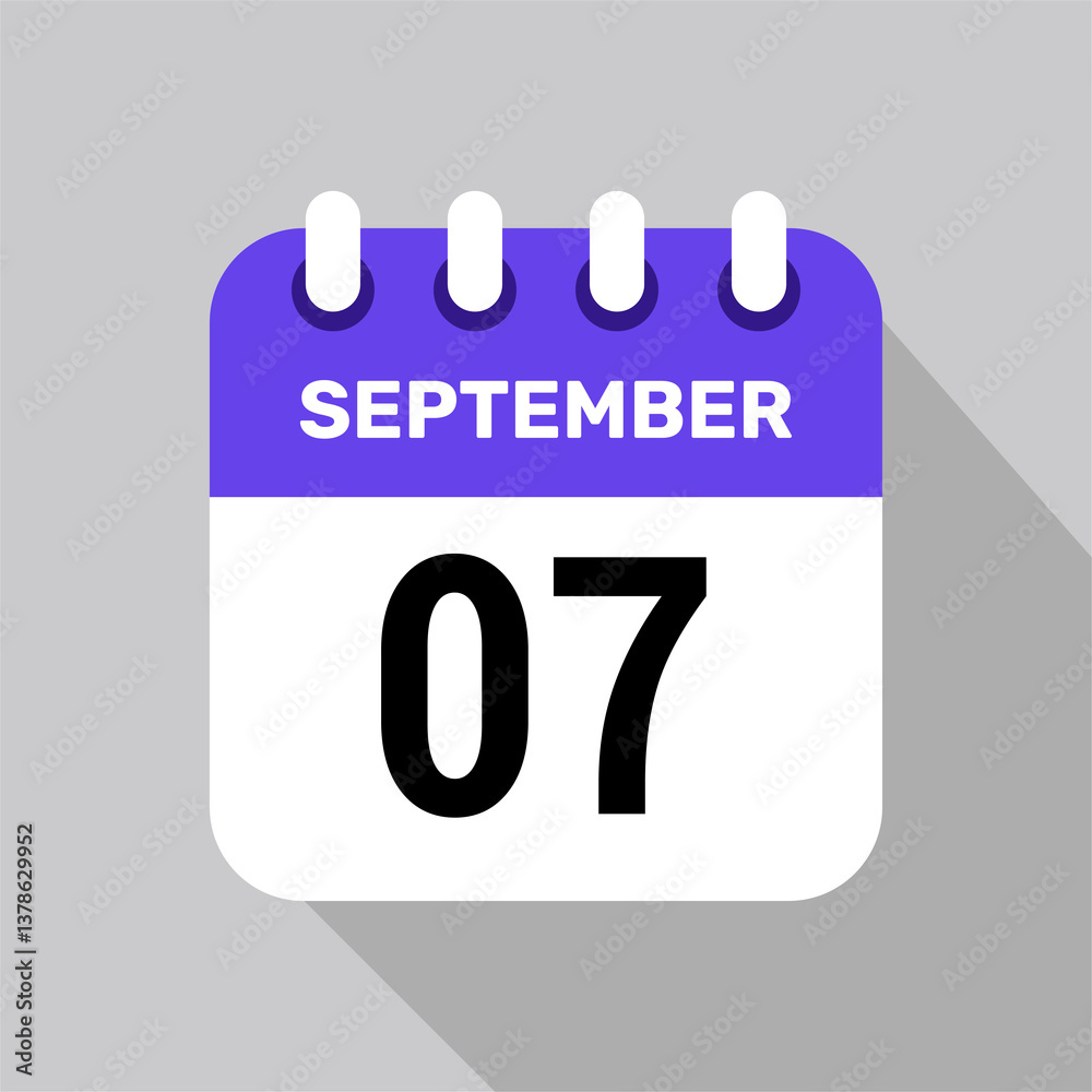 calendar 7 september icon date background. Vector schedule symbol. calendar 7 september icon date background. Vector schedule symbol.