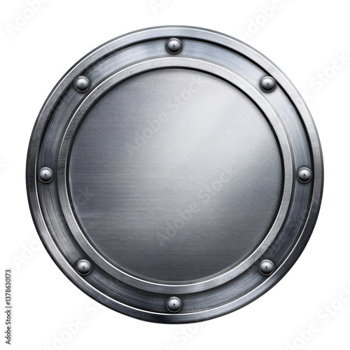 A silver metal circle with a lot of holes in it. It looks like a shield or a piece of armor