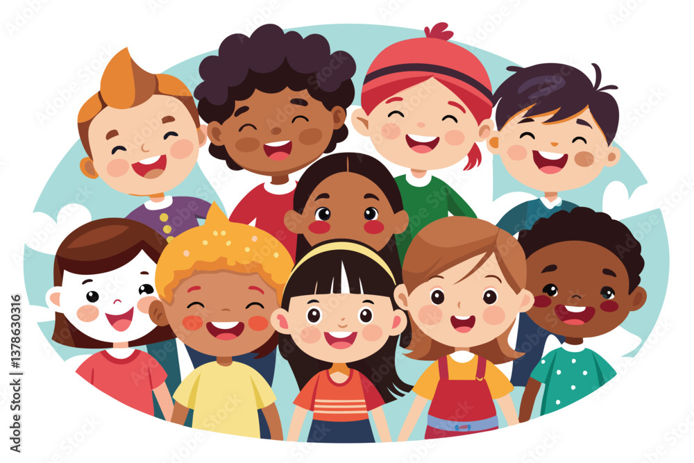 Cartoon Crowd Diverse Children Smiling Together in Unity Happy Kids Cartoon Crowd Diverse Children Smiling Together in Unity Happy Kids
